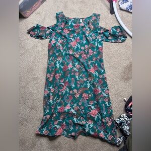 Xhilaration Teal Floral Maxi Dress with Pink Accents
